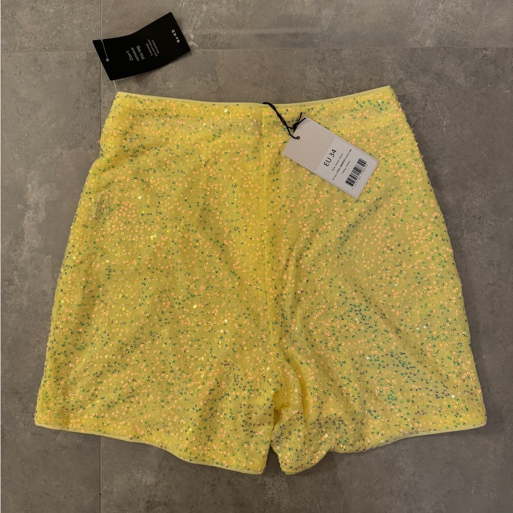 NWT! NA-KD Yellow Sequin Women's Shorts | EU 34 - Picture 3 of 7